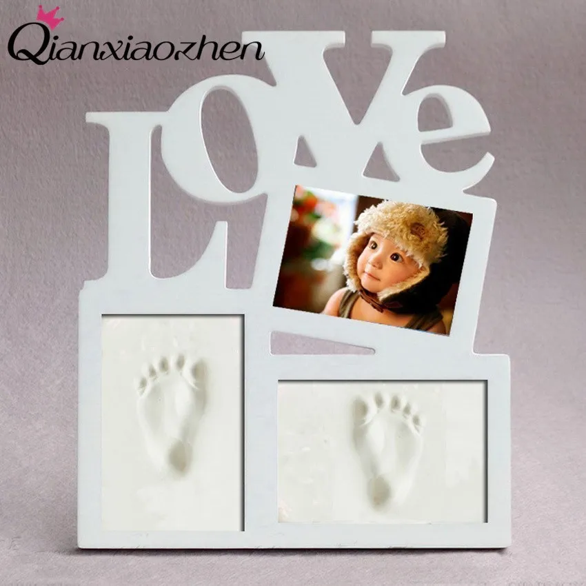 

Qianxiaozhen 6 Inches Love Baby DIY Handprint Footprint Photo Frame Baby Frame Nontoxic Fingerprints Inkpad Baby Shower Souvenir