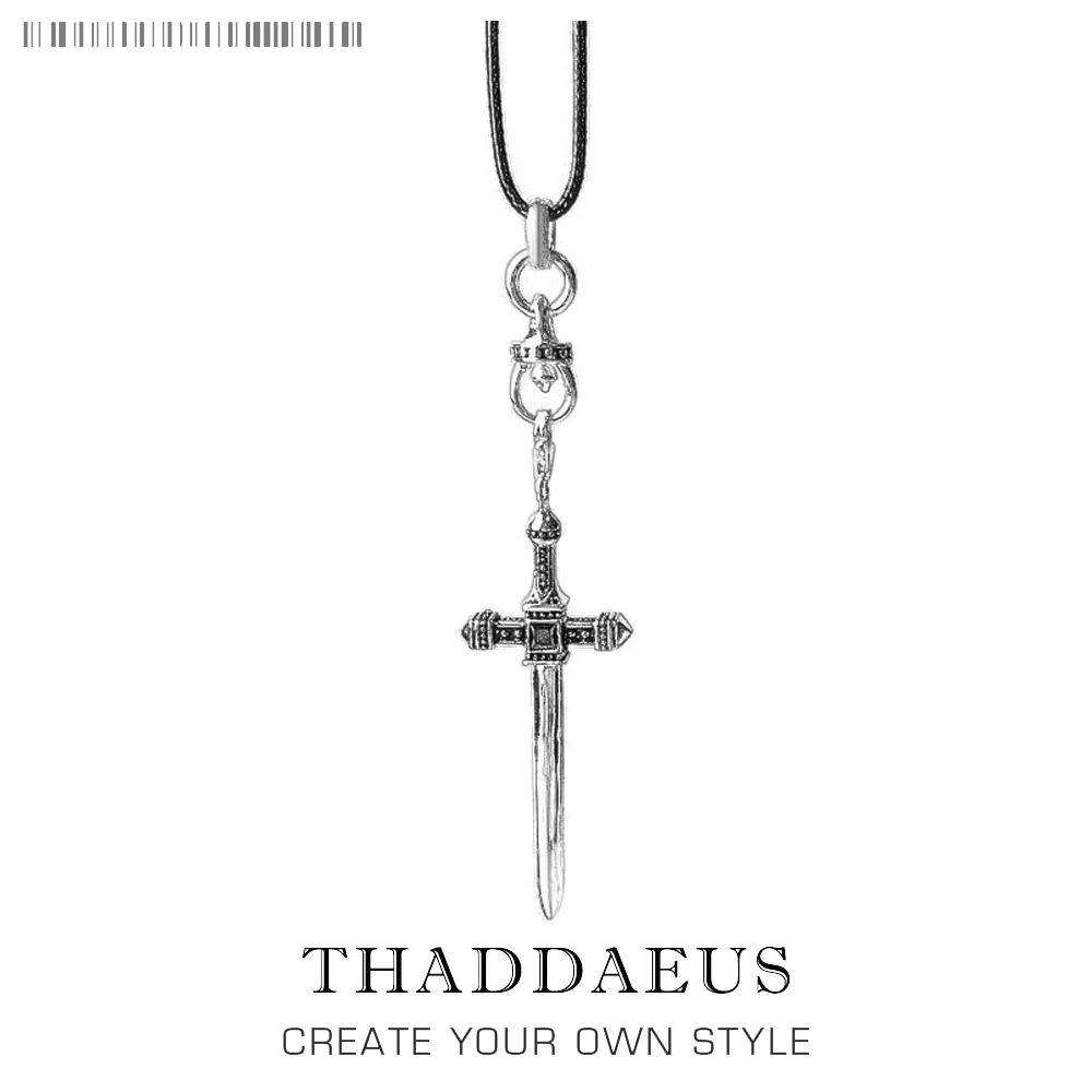 

Necklace Sword,2017 Brand Leather Rope Chain Fashion Classic Jewelry Europe Style 925 Stering Silver Bijoux Gift For Men