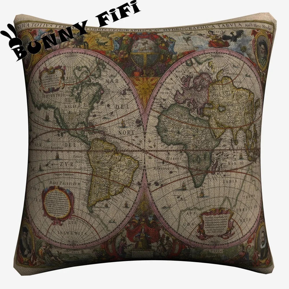 Винтажная карта мира 45x45 см хлопковый льняной чехол для дивана сиденья