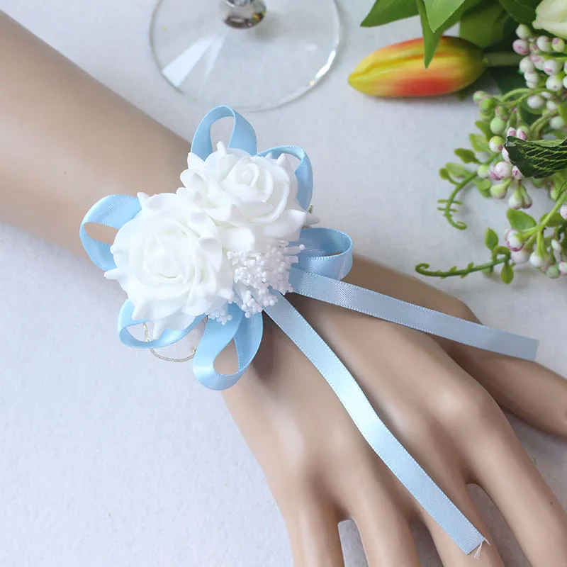 YO CHO Prom Beutiful PE розы вечерние цветы на запястье Свадебные наручные Цветы розовые подружки невесты шелковый корсаж ручной цветок для свадьбы - Цвет: blue