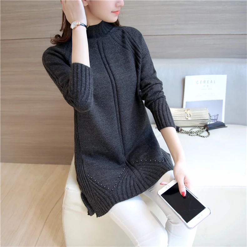 Hot selling simple fashion design pullover knitting women sweater good elasticity female long warm ladies knitwear femme | Женская
