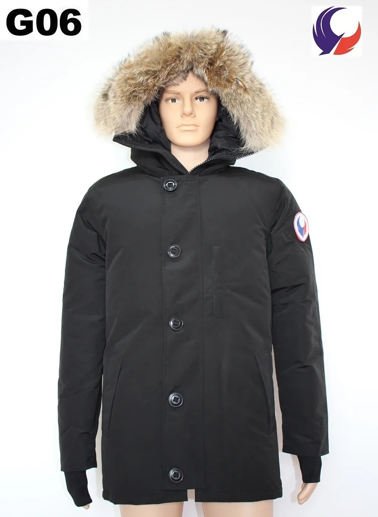 Black(red label) Бренд MANASEAMON, мужское зимнее пуховое пальто, нестареющий стиль, куртка, съемная, настоящий Койот, меховой воротник, гусиный пух, Chateau Parka G06 - Цвет: Black(red label)