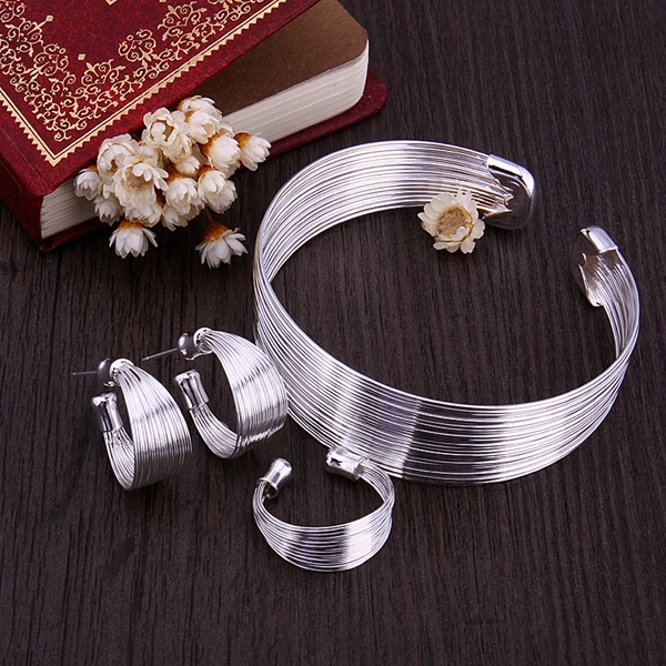 S312 925 комплектов серебряных украшений манжета и браслет серьги кольцо для