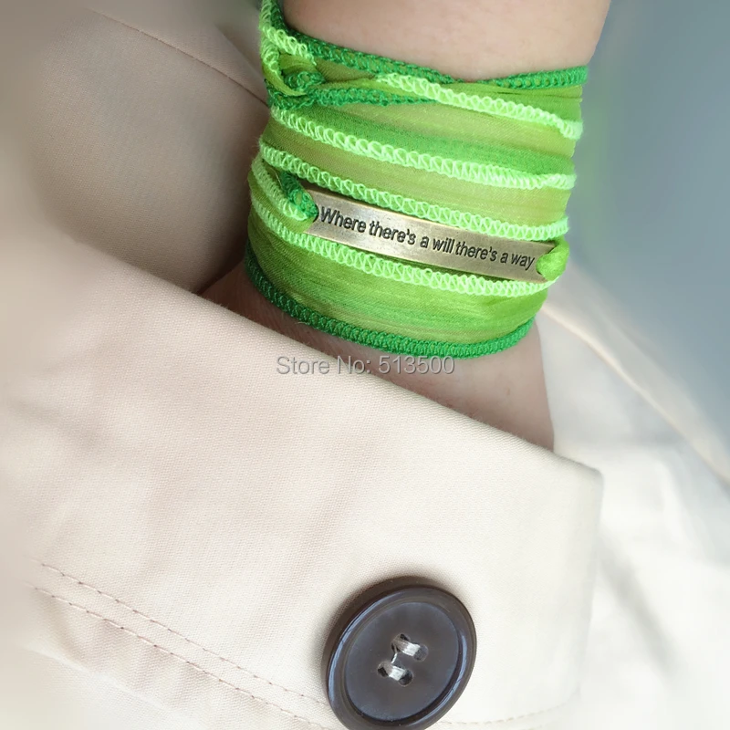 Personalized Silk Wrap Bracelet Gift Yoga Gypsy Bracelets With Inspiration Words of &quotWhere there's a will way&quot | Украшения и