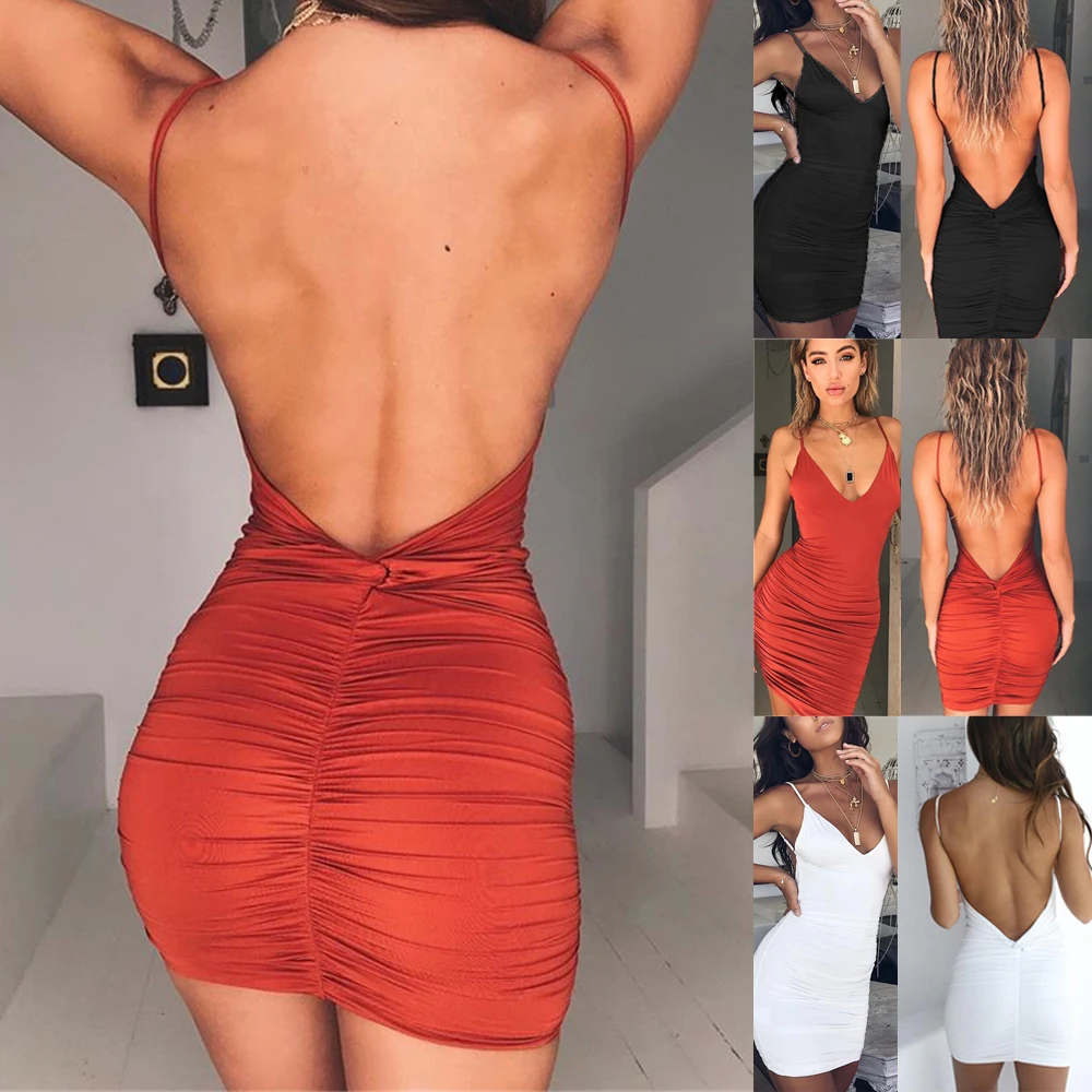 

Sexy Womens Summer Backless High Draped Slim Bandage Bodycon Evening Party Short Mini Dress