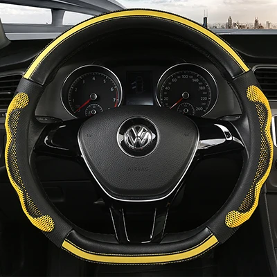 KKYSYELVA D Shape Leather Car Steering Wheel Cover Four Seasons Steering Wheel Hubs ForInterior Accessories - Название цвета: 1