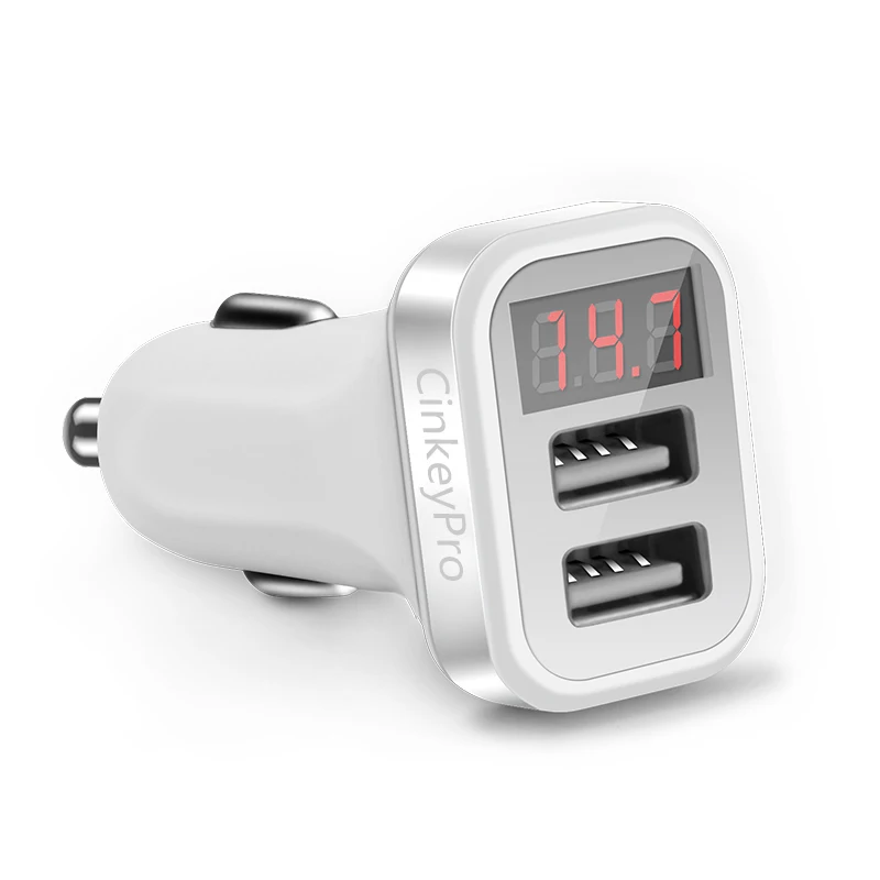 Silver CinkeyPro 2 порта USB Автомобильное зарядное устройство с светодиодный экран алюминиевый автомобильное зарядное устройство мобильный телефон универсальный для iPhone samsung Зарядка - Тип штекера: Silver