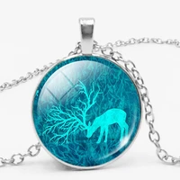fashion jewelry tibetan mithril retro glass bullet deer pendant necklace christmas gift