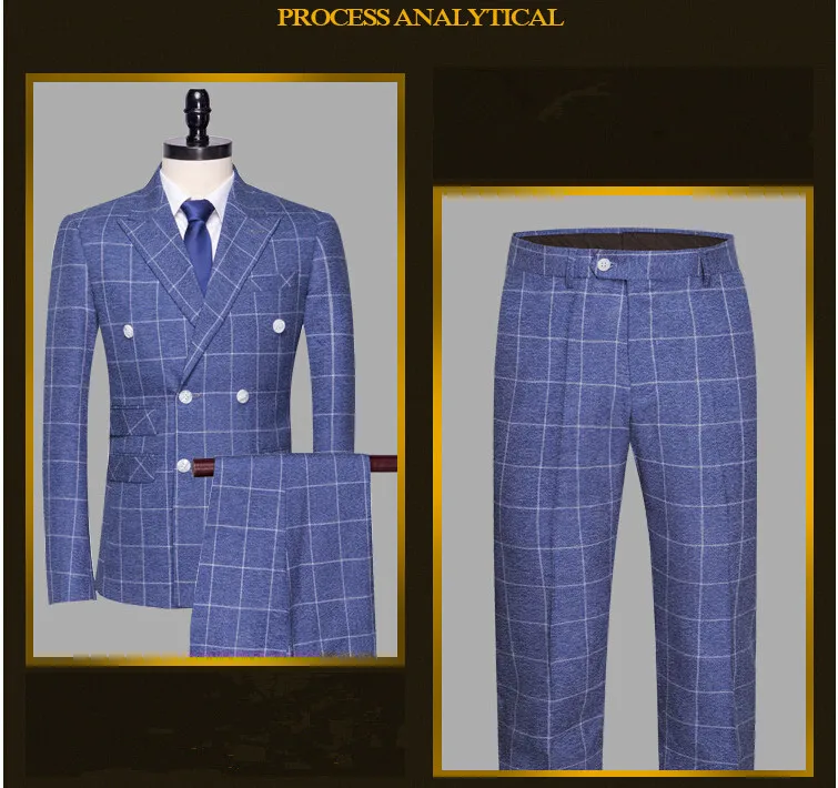 Куртка + брюки 2019 новый бренд мужские костюмы Синие Клетчатые стильные блейзеры