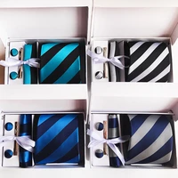 new stripe tie hanky cuff links clip set for men 8cm business party suit professional tie wedding tie gift box