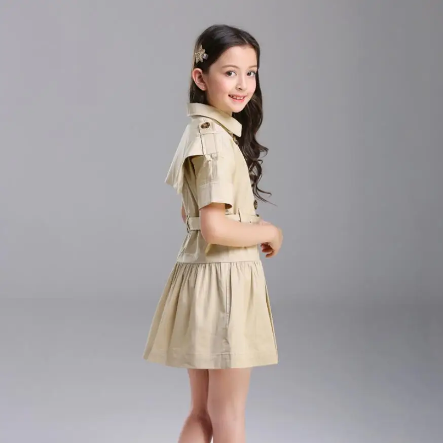 2019 Summer New Baby Girls Dress Toddler Outfits Short Sleeve Double-breasted Princess Cotton England Style Vestido Y1021 | Детская