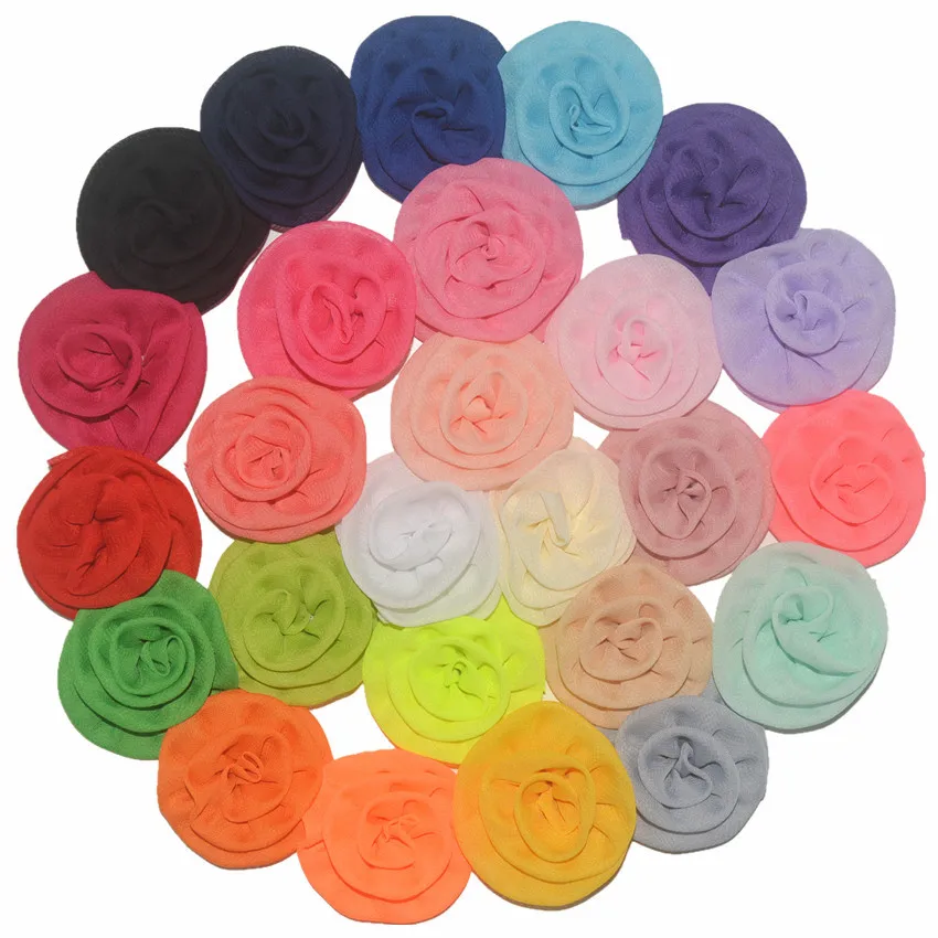 

120pc/lot New coming 2.4" chiffon flower,Rolled Rosette Flower For Kids Girls headbands 26color U choose