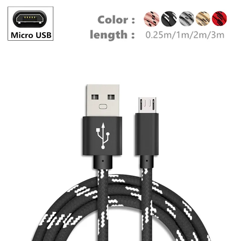 Нейлон все микро-usb для устройств на аndroid синхронизации данных и зарядный кабель для Redmi; Huawei MediaPad M3 M2 M1 Honor 6X, Y6ii GX8, наслаждаться 5S 5 зарядный кабель - Цвет: Черный