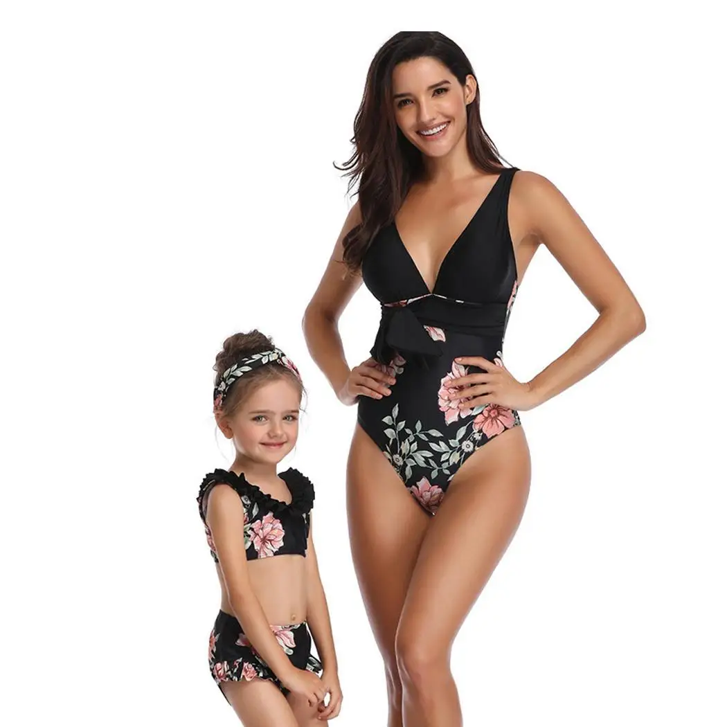 Женский комплект бикини с v-образным вырезом без рукавов цветочным принтом