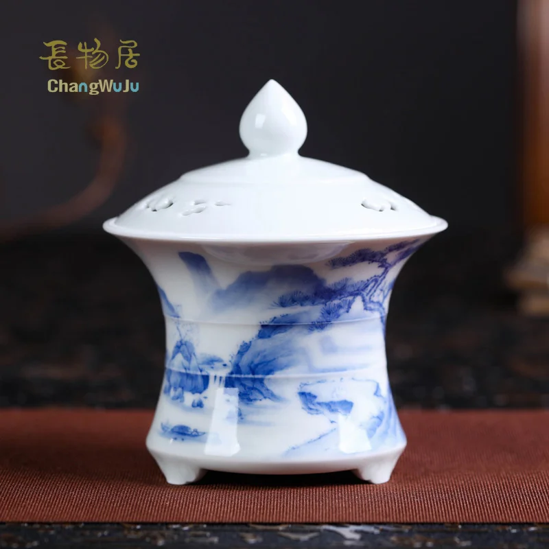 

Changwuju in Jingdezhen Caramic the hand painted blue and white porcelain aroma stove as a handmade artware longquan celadon