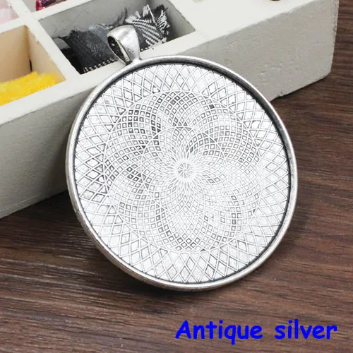 Antique silver 50 мм круглый кулон лоток Камея/стекло/рамка для кабошона ободок настройки, цинковый сплав кулон 10 шт./лот(K05362 - Цвет: Antique silver