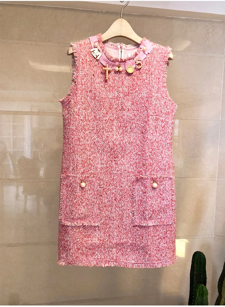 2018 высокое качество Брендовое платье бусинки под Алмаз розовое зимнее осеннее