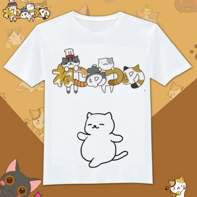 Повседневная футболка для девочек с круглым вырезом для Neko Atsume, милые футболки с котами, женские летние футболки с короткими рукавами