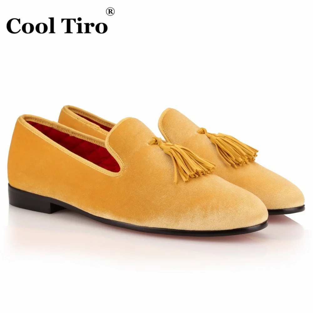 COOL TIRO/Роскошные модные мужские бархатные лоферы с желтыми кисточками Мужские