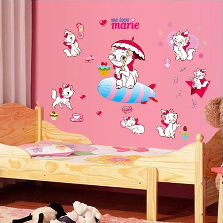 Супер красивая 4" x 28"(105x70 см) AY7087 Marie Cat Наклейка на стену мультфильм девушки комнаты наклейки DIY Качество SGS Съемный ПВХ смешанный