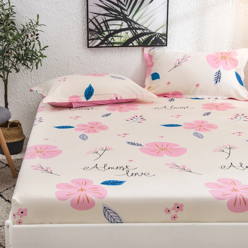 Бледно-розовый принт постельное белье 3 шт. простыня с наволочка хлопок 180x200 см 5