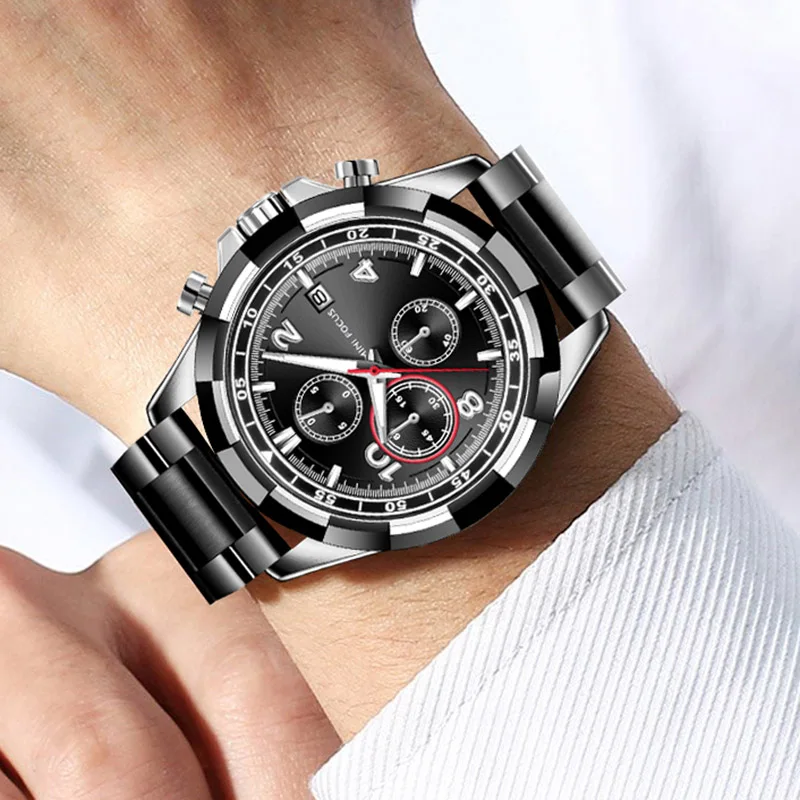 

Часы наручные мужские кварцевые, брендовые Роскошные модные повседневные, в стиле милитари, черные