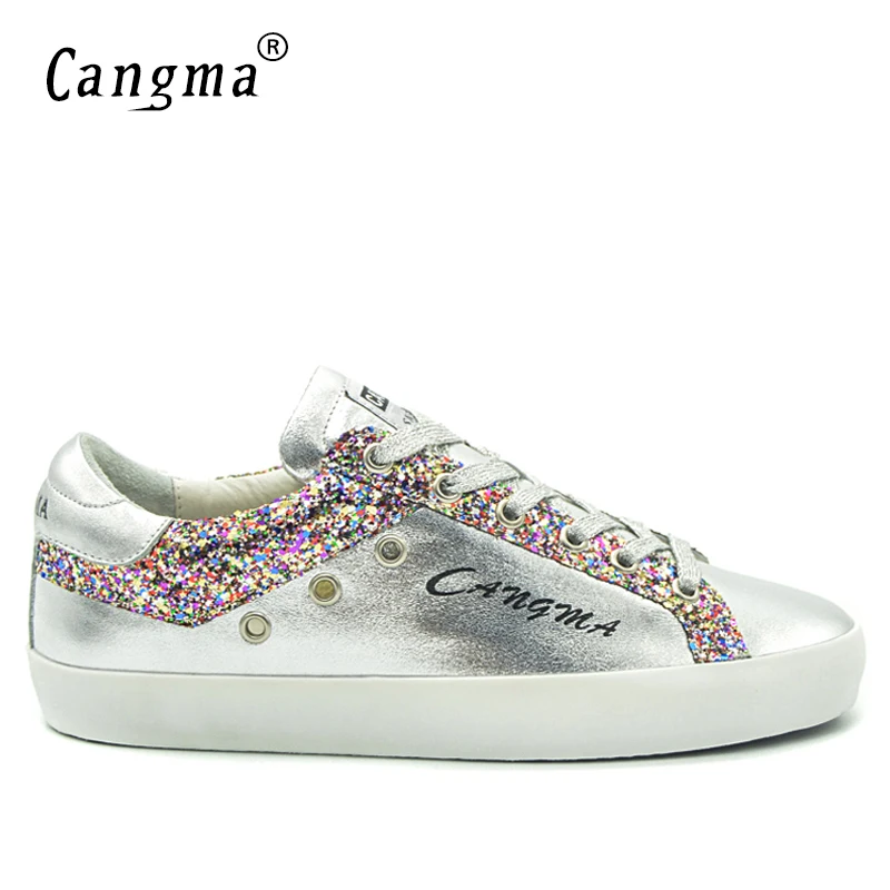 CANGMA новые брендовые кроссовки Женская обувь Серебряная лакированная кожа