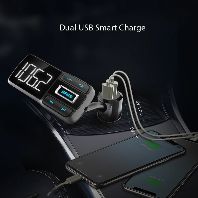 VANJEW BT77D Hands-free Bluetooth автомобильный комплект Автомобильный fm-передатчик двойной USB 5 В 3.4A автомобильный заряд телефона fm-модулятор mp3-плеер