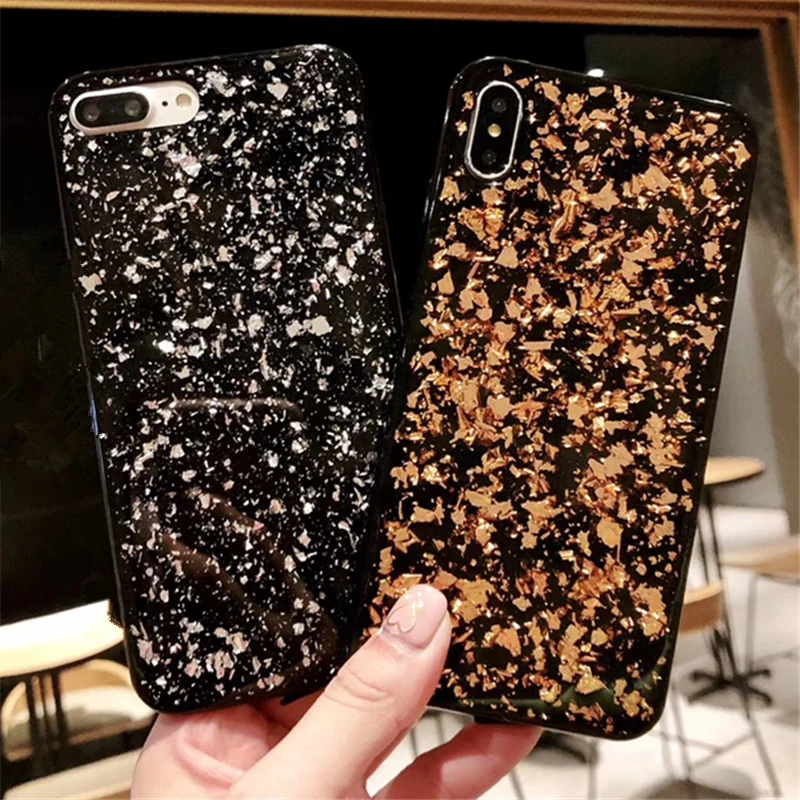 Роскошный черный чехол из золотой фольги для iPhone X Xs Max XR Модный мягкий iphone 6s 7 8 plus