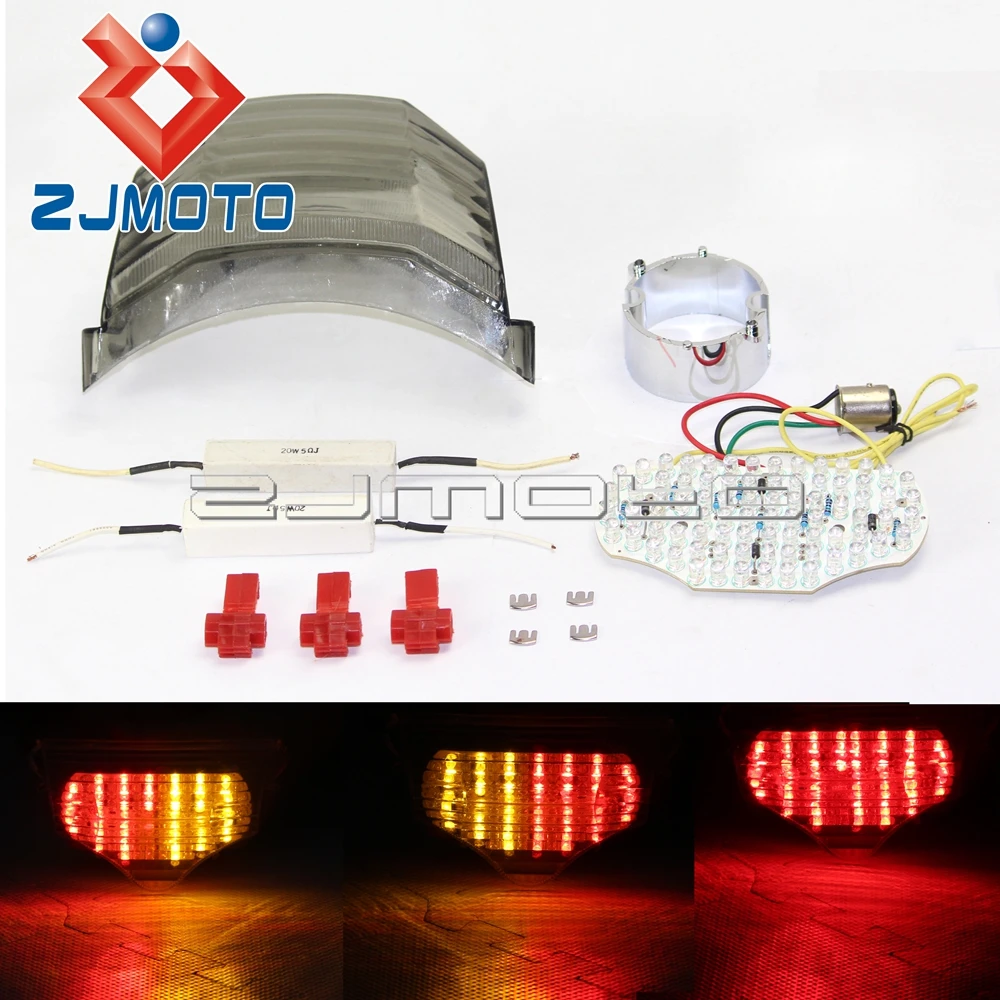 ZJMOTO дым мотоцикл светодиодный задний фонарь интегрированные поворотные сигналы