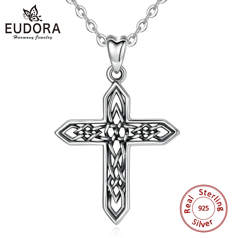 

EUDORA Sterling Silver Cross Pendant Celtics Knot Necklace Vintage Cross Charm religion Faith jewelry Gift for Women Man CYD470
