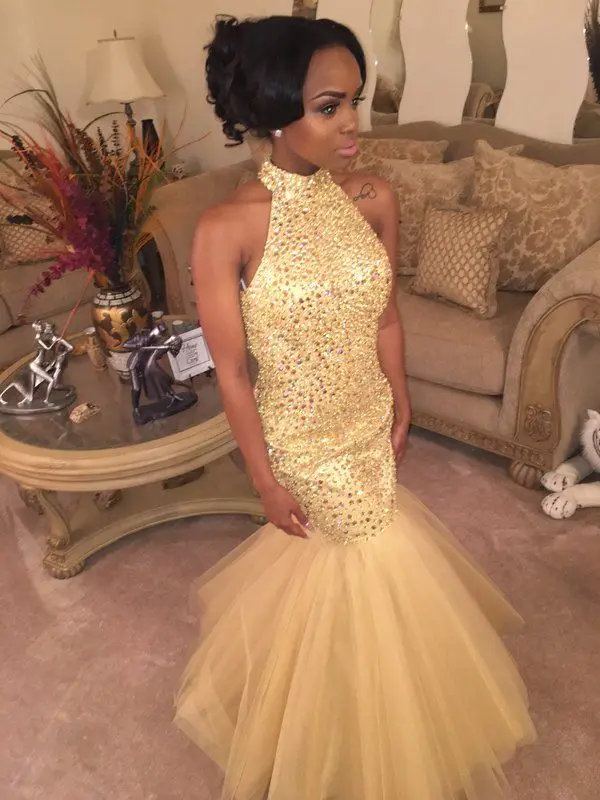 Роскошное золотистое платье Русалка jaevini для выпускного вечера черных девушек с