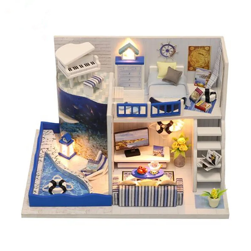 

M040 Miniature DIY Doll House Model Wooden Furniture Building Blocks Toys for kids -Sound of the sea