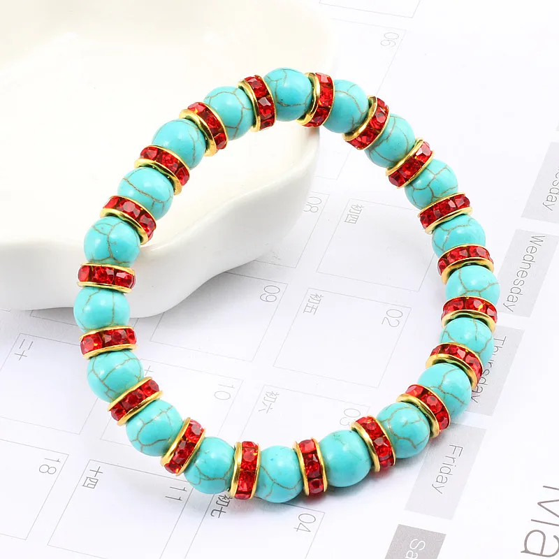 Vintage Boho Blue Turquoises Beads Bracelet Women Charm Natural Stone Men Handmade Strand Elastic Bangles Lover Jewelry | Украшения и
