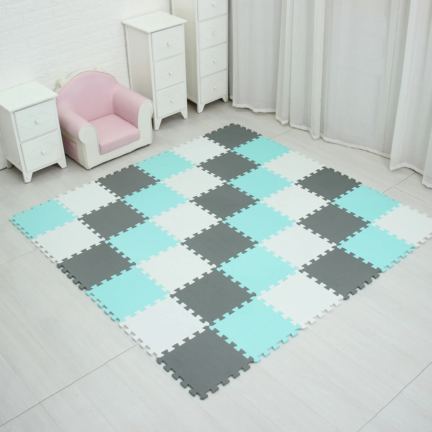 white green grey Meiqicool детский коврик-головоломка из пены EVA для детей/Блокировка упражнений плитка напольный ковер, каждый 29X29 см, напольный коврик плитка - Цвет: white green grey