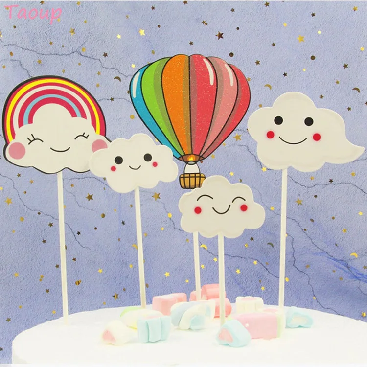 Taoup Cloud Rainbow Unicorn Cake Topper Wedding Horns Unicorn Birthday Party Supplies Cake Flags Baby Shower Decor Boy Favors