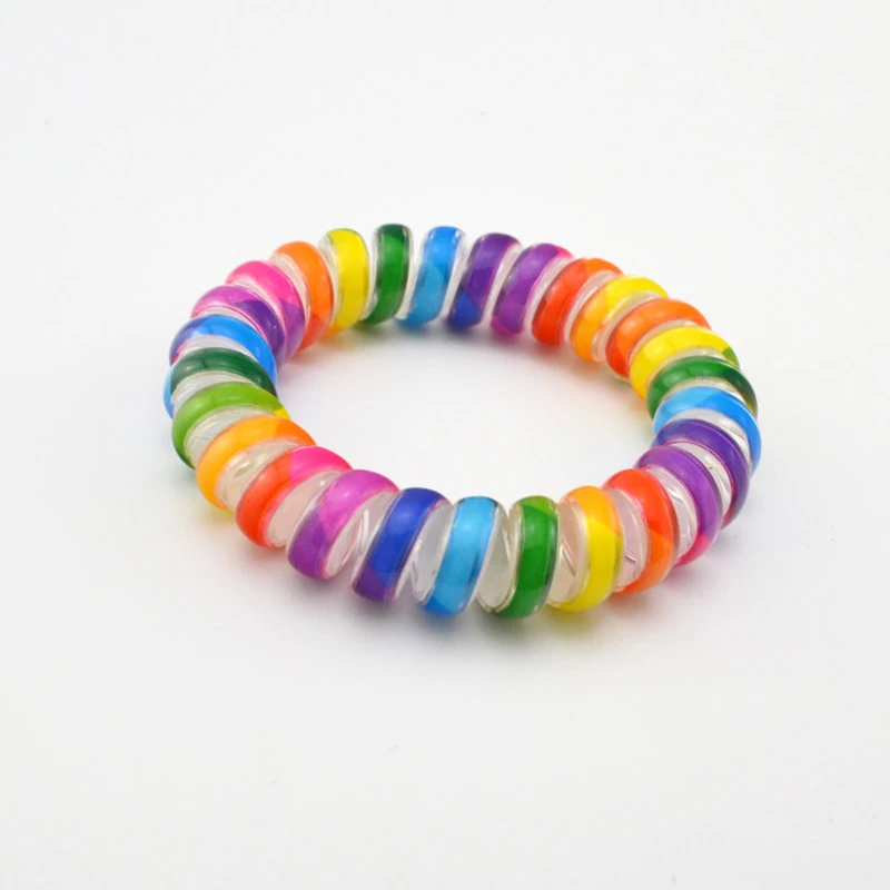 

5Pcs/Lot Size 5.5CM Rainbow Colorful Hairwear Telephone Wire Hair Band Rope Accessories