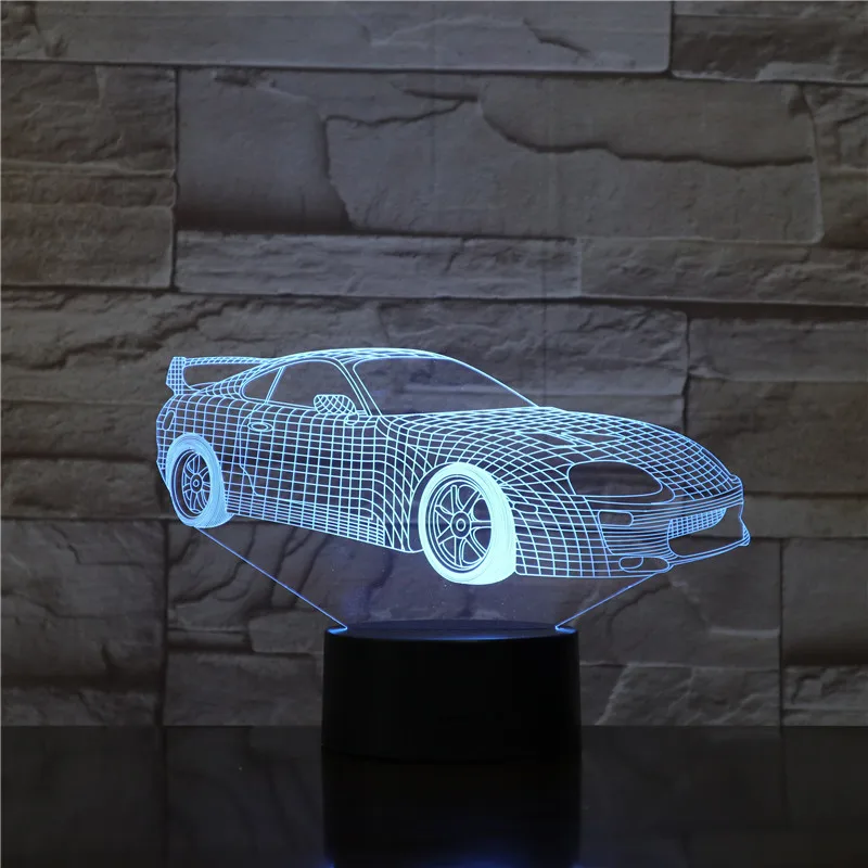 Гоночный спортивный автомобиль 3D лампа ночник RGB светодиодный многоцветный Праздничный Рождественский подарок для детей сенсорный датчик USB Батарея