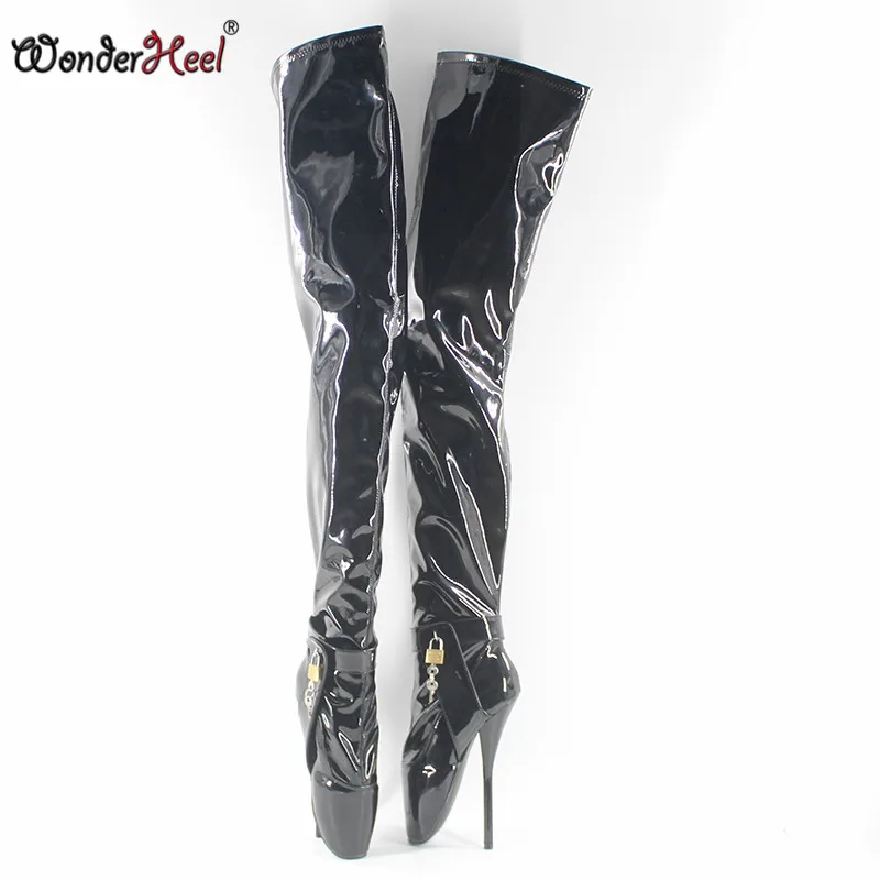 Wonderheel/Новые очень высокий каблук " шпильках облегающие балетки пикантная Обувь на высоком каблуке стилет каблук с замком с замочком сапоги