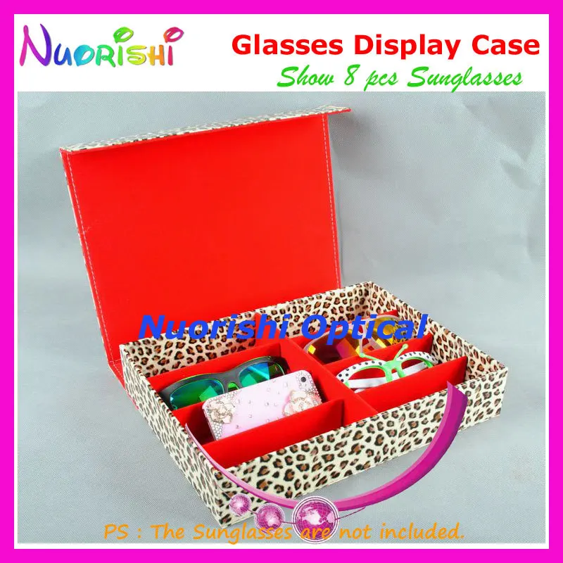 Leopard Кожаный Дисплей для хранения образцов очков солнцезащитных Чехол коробка 8