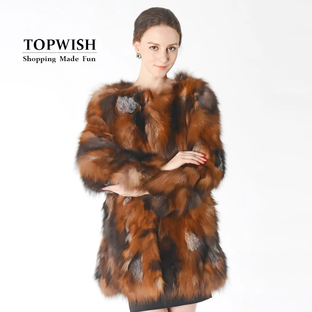 Теплое длинное пальто из натурального Лисьего меха со стразами Женская фабрика