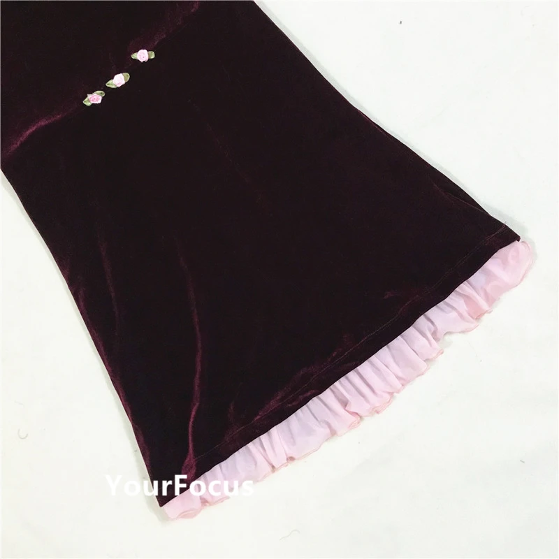 Robe femme ete ретро kawaii цветочное красное бархатное кружевное платье с коротким рукавом женское платье