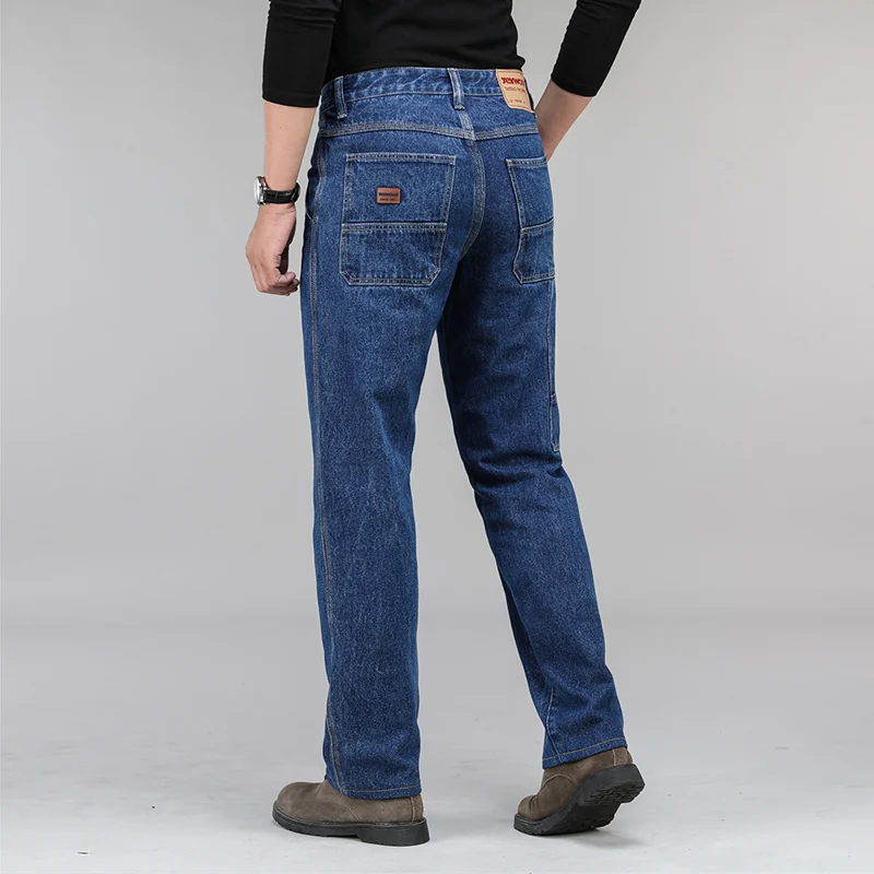 Мужские классические джинсы с высокой талией плотные Прямые хлопковые