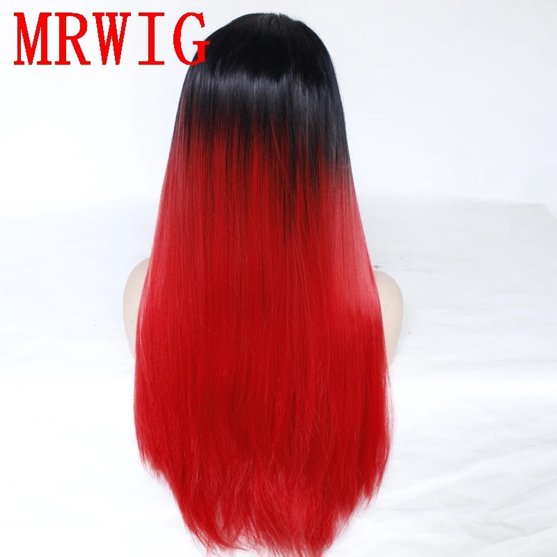 MRWIG Омбре Красный синтетический бесклеевой Косплей передний парик шнурка