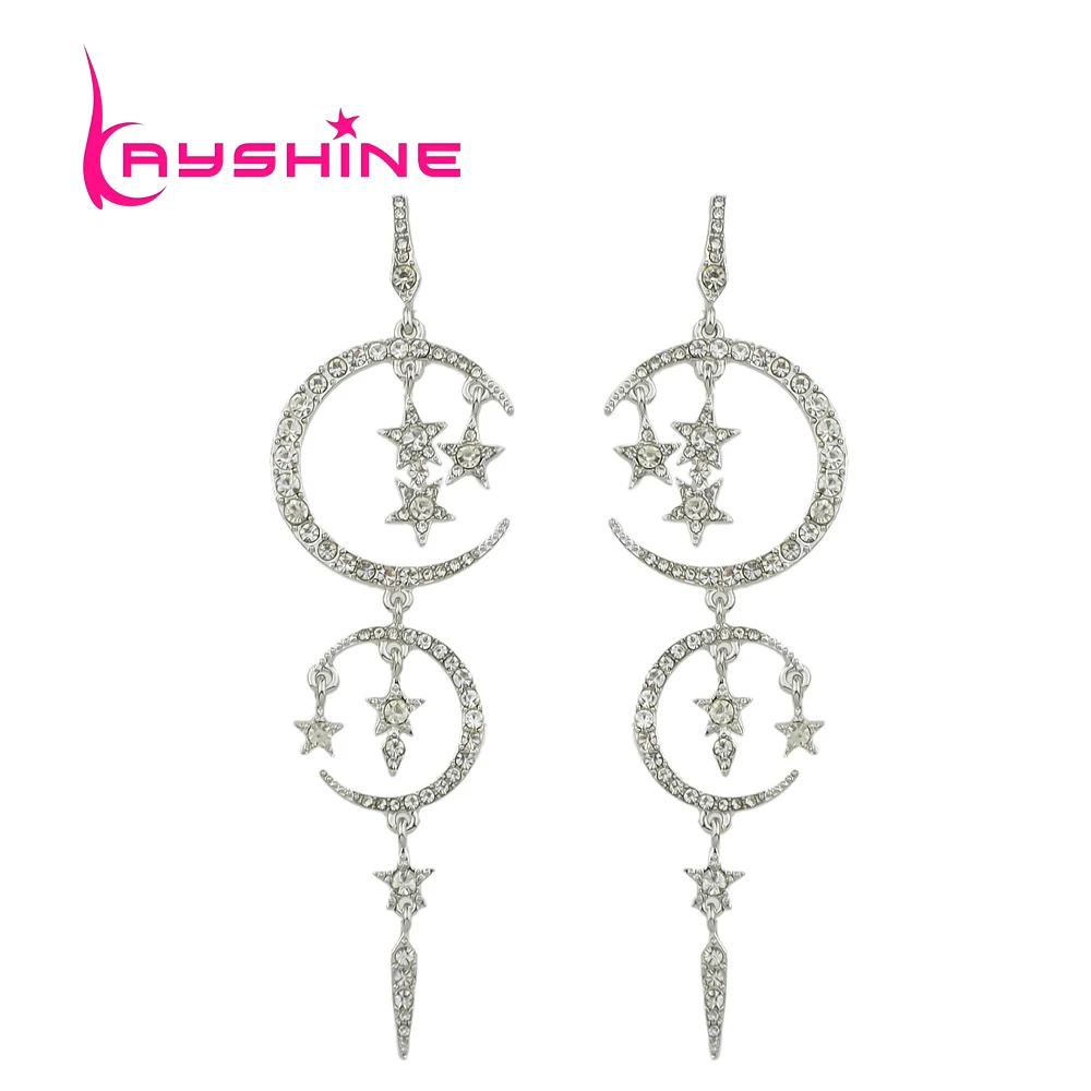 Kayshine Винтаж Стиль Серьги серебряные украшения gunblack Цвет с горный хрусталь звезды