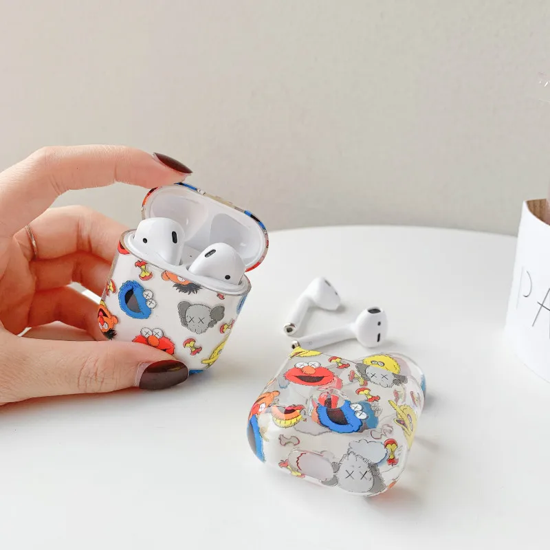 Жесткий прозрачный чехол для наушников AirPods 1/2 с милым мультяшным принтом Улица