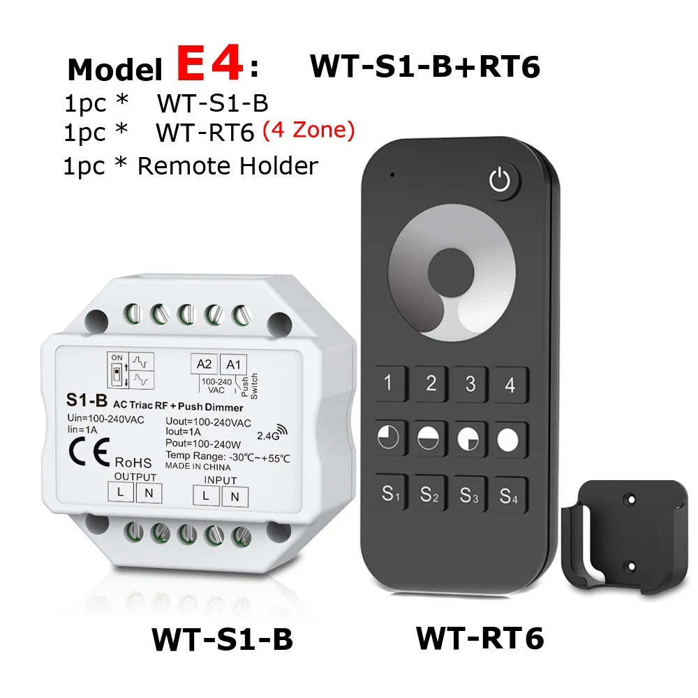 Model E4 Светодиодный диммер 220 V 230 V 110 V AC Triac RF беспроводной 2,4G дистанционный кнопочный переключатель с регулировкой яркости контроллер для одного цвета светодиодный ламповый светильник - Цвет: Model E4