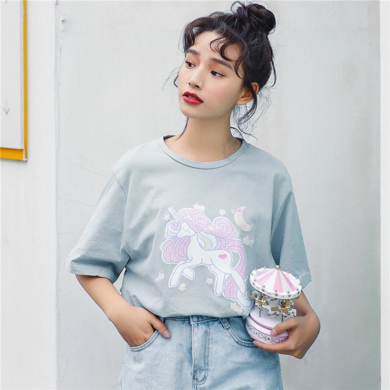 Harajuku Kawaii одежда лето 2020 корейская мода Весенняя футболка Милая с принтом