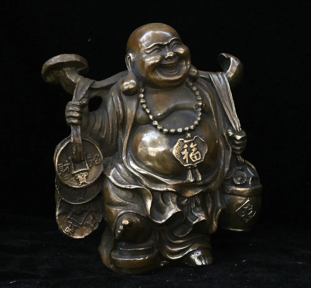 Китайский, буддийский из бронзы Ruyi фигурка для привлечения богатства баррель счастливым смехом статуя Майтрейи Будды