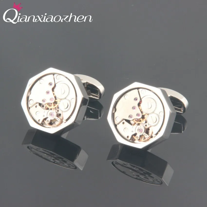 

Qianxiaozhen 1 Pair Mechanical Cufflinks Shirt Cuff Links Men's Fashion Jewelry Silver Color Wedding Accessories